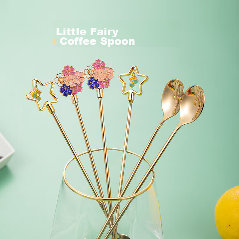 Yijuke [Cherry Blossom] 304 Stainless Steel Coffee Spoon, Long-Handled Mixing Sp...