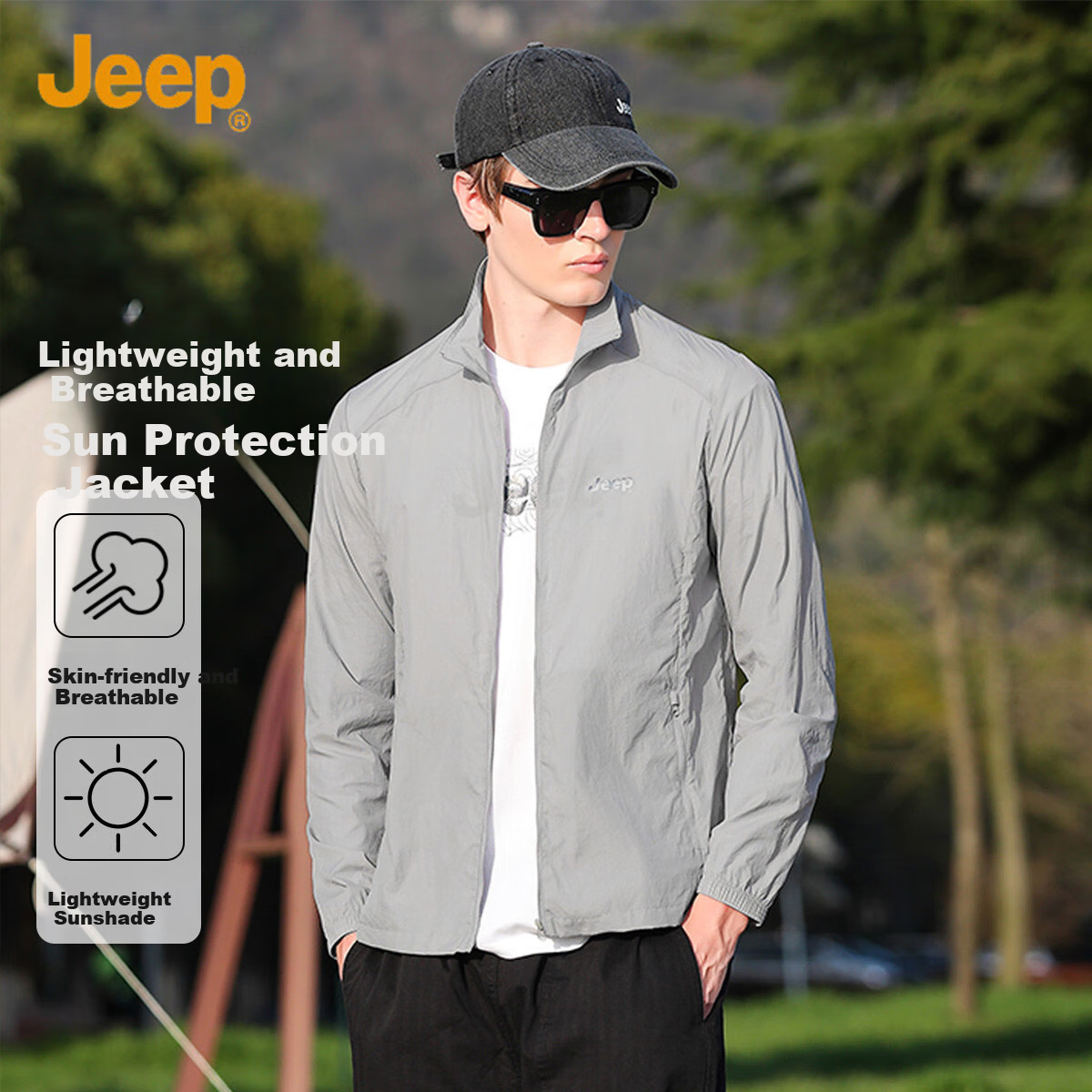 JEEP Lightweight Sunscreen Summer Breathable Skin Jacket Outdoor Casual Stand Co...