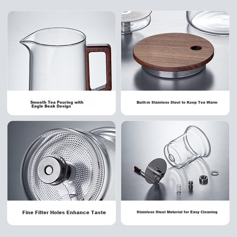 YIHUTEA Elegant Tea Infuser Glass Teapot with Tea-Water Separation Filter Tea Cu...