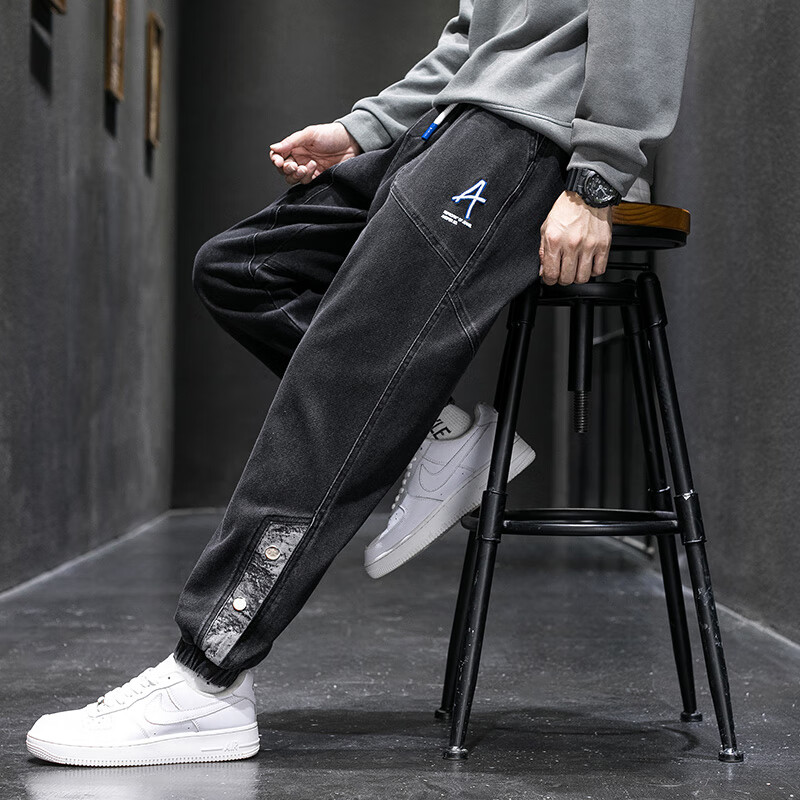 Top Youth Denim Jeans for Men, Autumn And Winter Vintage Loose Cargo Pants, Tren...