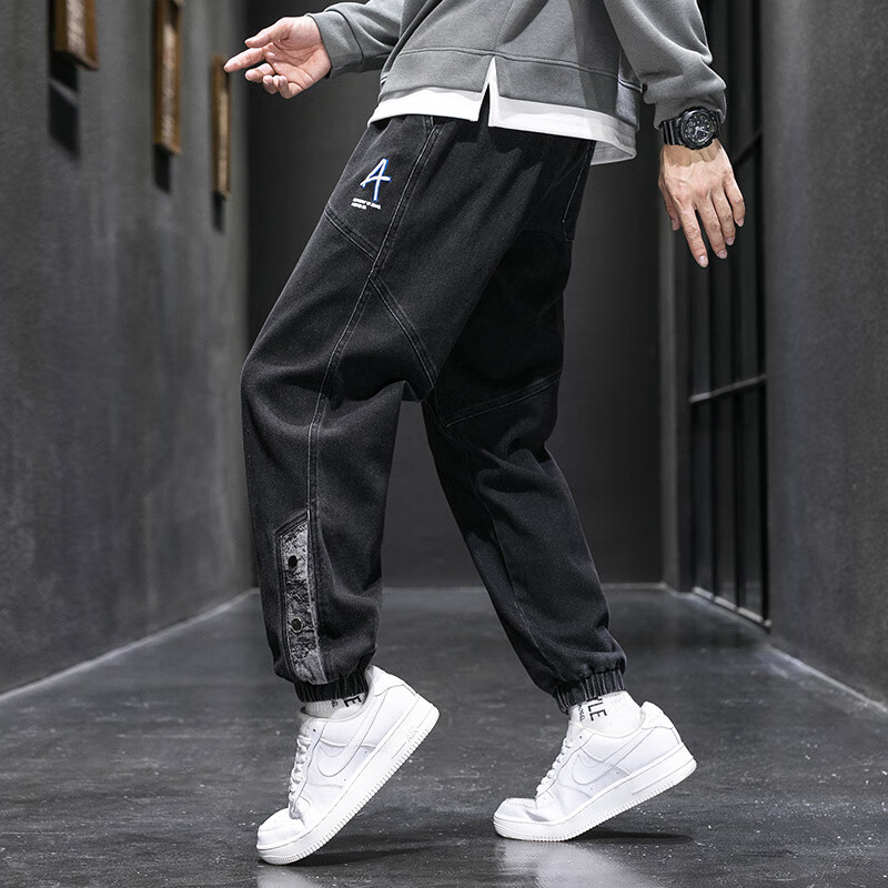 Top Youth Denim Jeans for Men, Autumn And Winter Vintage Loose Cargo Pants, Tren...