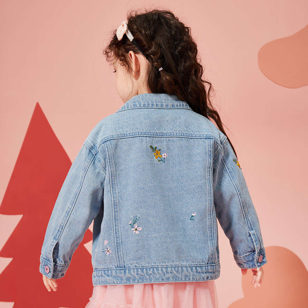 ASK JUNIOR Girls' Spring Jacket with Bow Pocket Children's Washed Denim Jacket S...