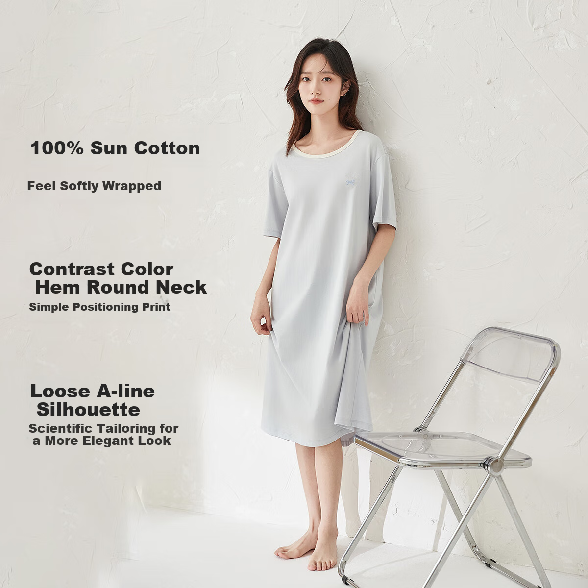 Dingguagua Top-Notch Cotton Nightgown for Women, Summer Short-Sleeve, Wearable O...