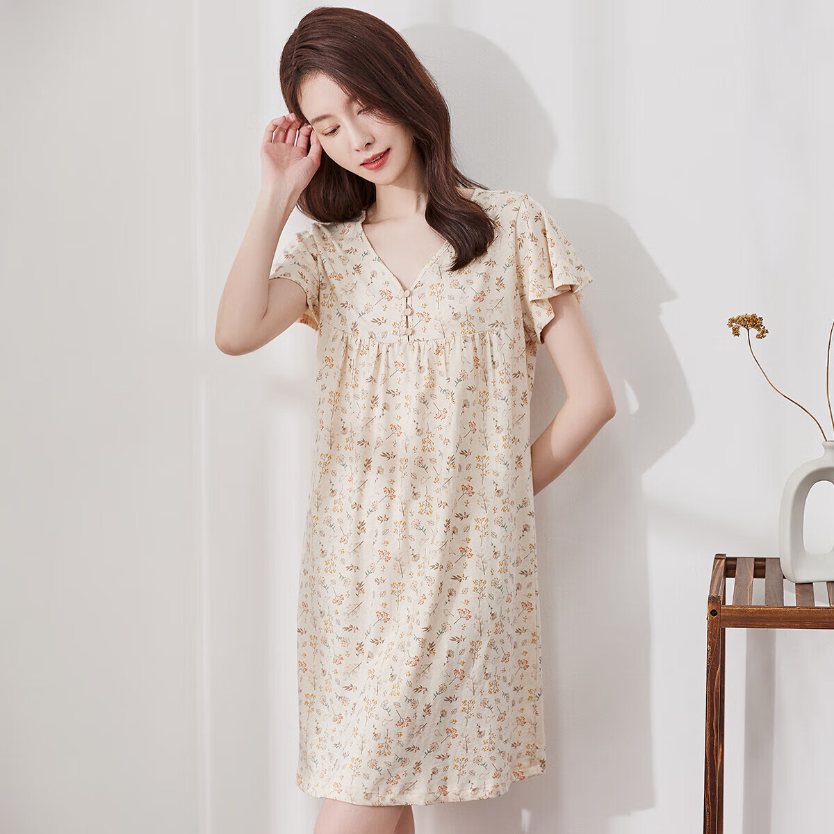 Dingguagua Top-Notch Cotton Nightgown for Women, Summer Short-Sleeve, Wearable O...