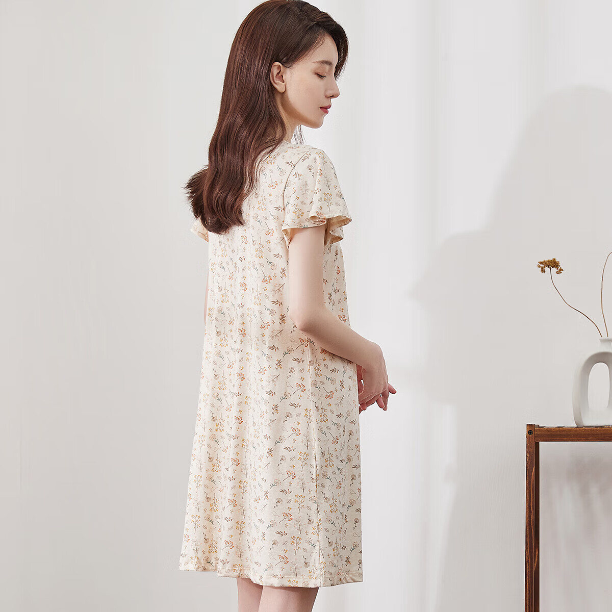 Dingguagua Top-Notch Cotton Nightgown for Women, Summer Short-Sleeve, Wearable O...