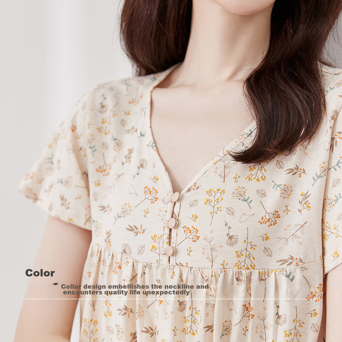 Dingguagua Top-Notch Cotton Nightgown for Women, Summer Short-Sleeve, Wearable O...