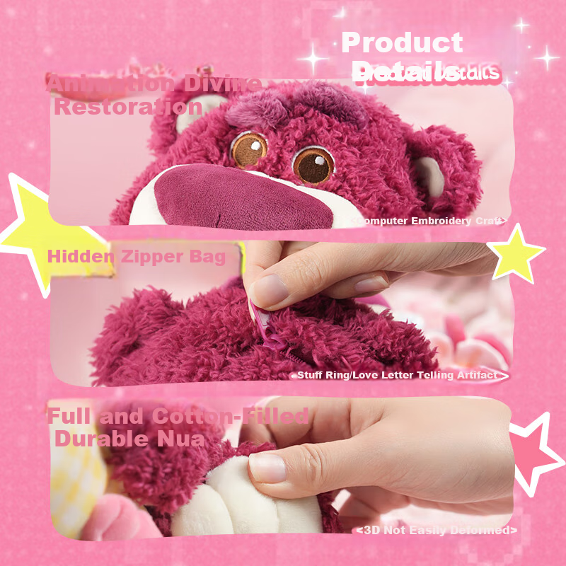 Disney Strawberry Bear Plush Toy Bouquet, Teddy Bear Doll, Birthday Gift for Gir...