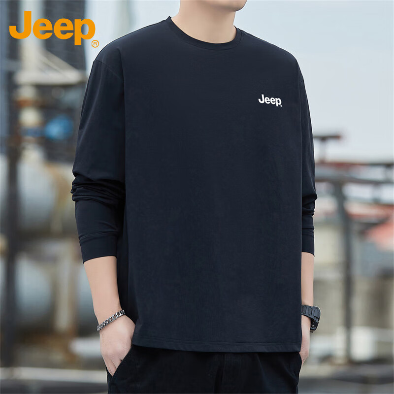 JEEP Men's Long Sleeve T-shirt Spring Summer Loose Casual Top Men's Round Neck U...