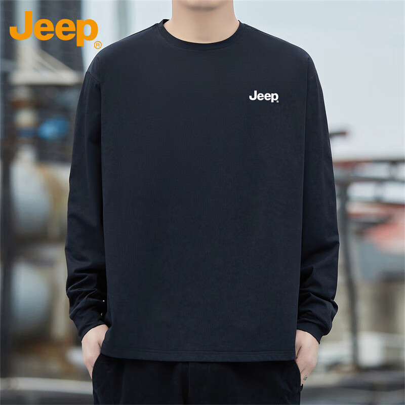 JEEP Men's Long Sleeve T-shirt Spring Summer Loose Casual Top Men's Round Neck U...