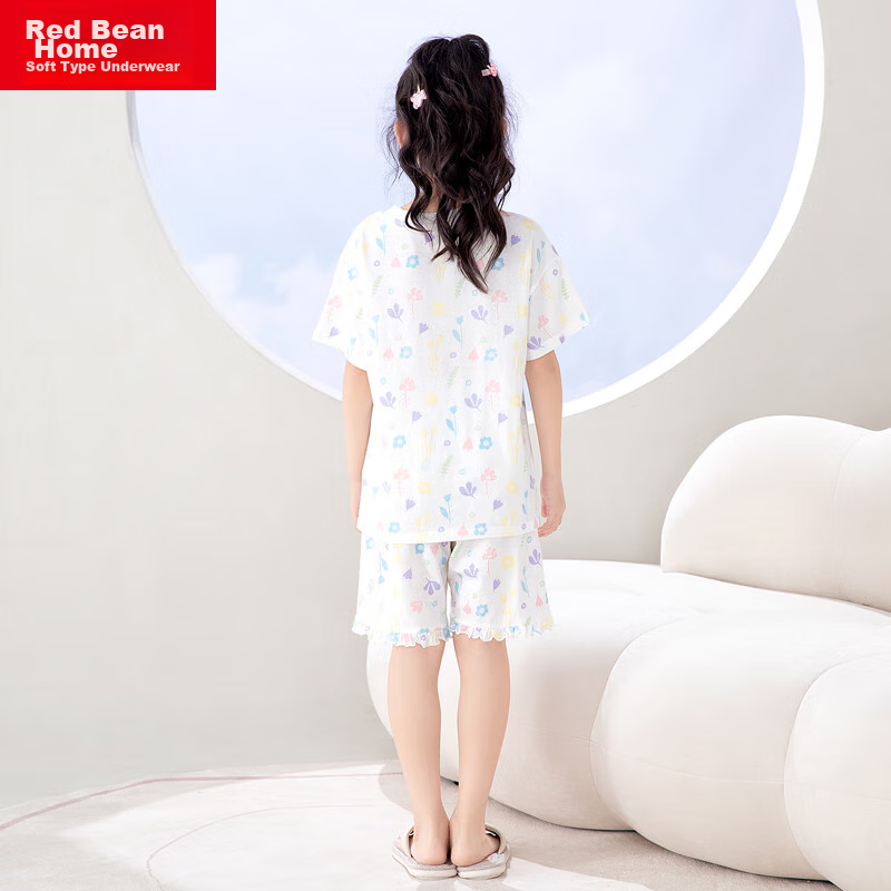 Hodohome Children's Pajamas, Girls' Summer Pure Cotton Pullover Loungewear, Shor...