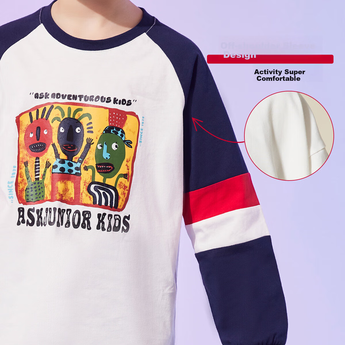 ASK JUNIOR Boys' Long Sleeve T-shirt 2025 Autumn Children's Drop-shoulder Cartoo...