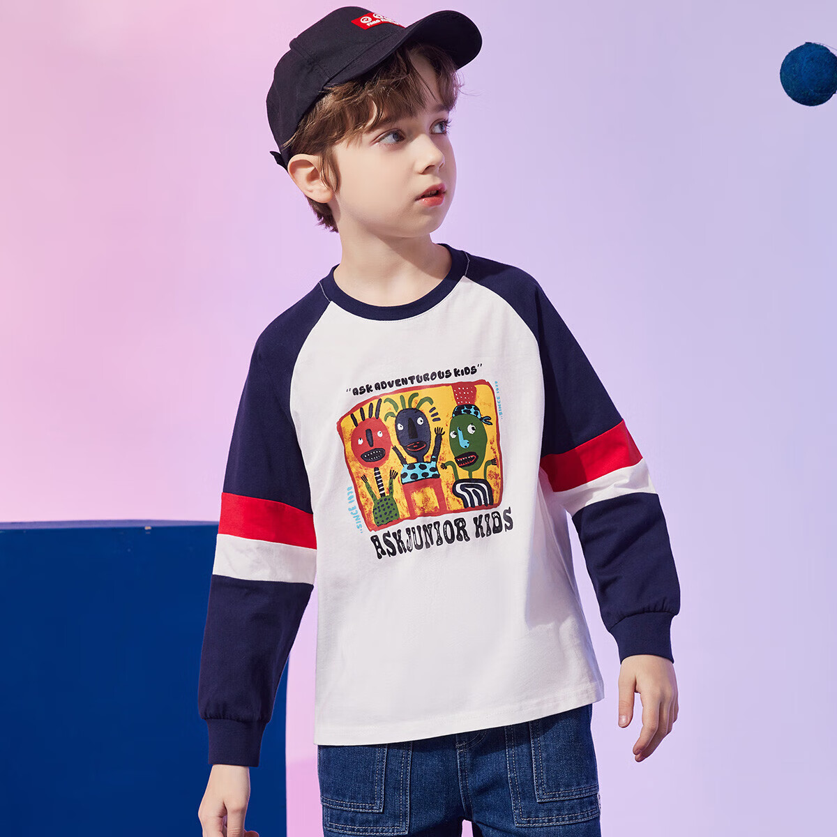 ASK JUNIOR Boys' Long Sleeve T-shirt 2025 Autumn Children's Drop-shoulder Cartoo...