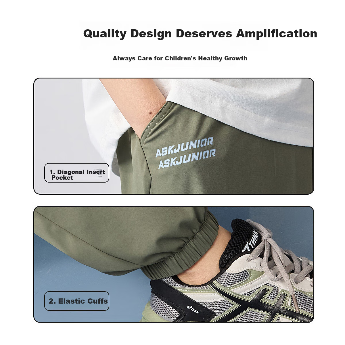 ASK JUNIOR Boys' 2025 Summer Casual Loose-Fit Cool Sports Pants Children's Cuffe...