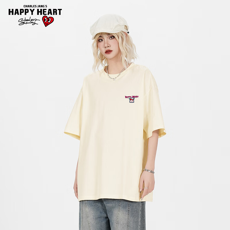 Charles Peach Heart Trendy T-Shirt, Unisex Cute Cartoon Pure Cotton Student Coup...