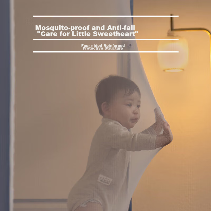 MEDOGA Class A Baby Fall Prevention Fence Mosquito Net Frame 1.5x2 Three-Door Ho...