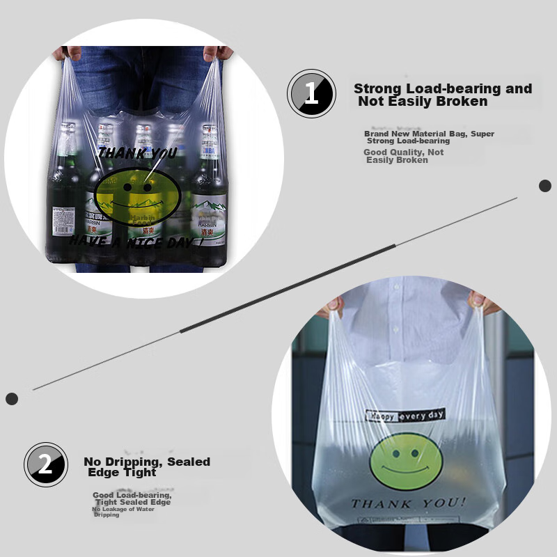 Dengbi Plastic Bags, Thickened Vest-Style Bags, Large Smiley Face, Supermarket S...