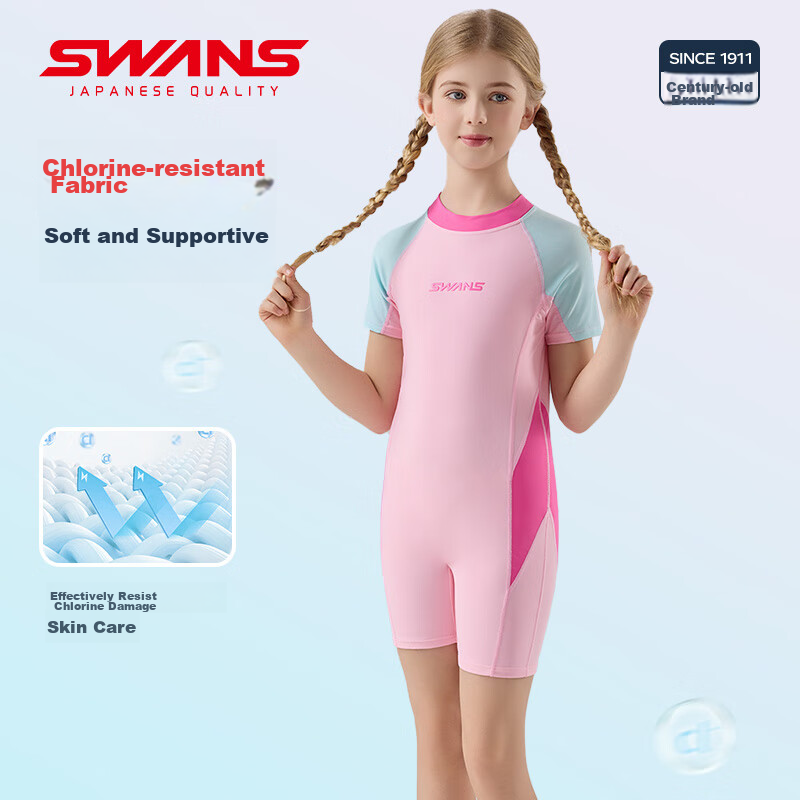 SWANS Children's Swimsuit, One-Piece Boyshort Swimwear for Girls, Surfing And Sw...