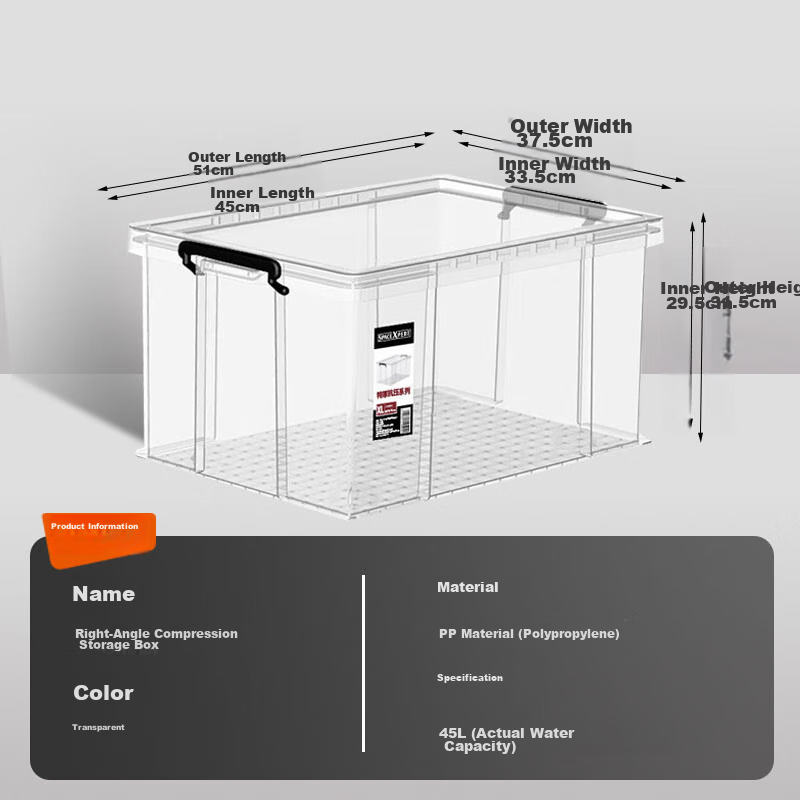 SPACEXPERT Large Transparent Plastic Storage Box for Clothes, 45L Capacity, 1 Pa...