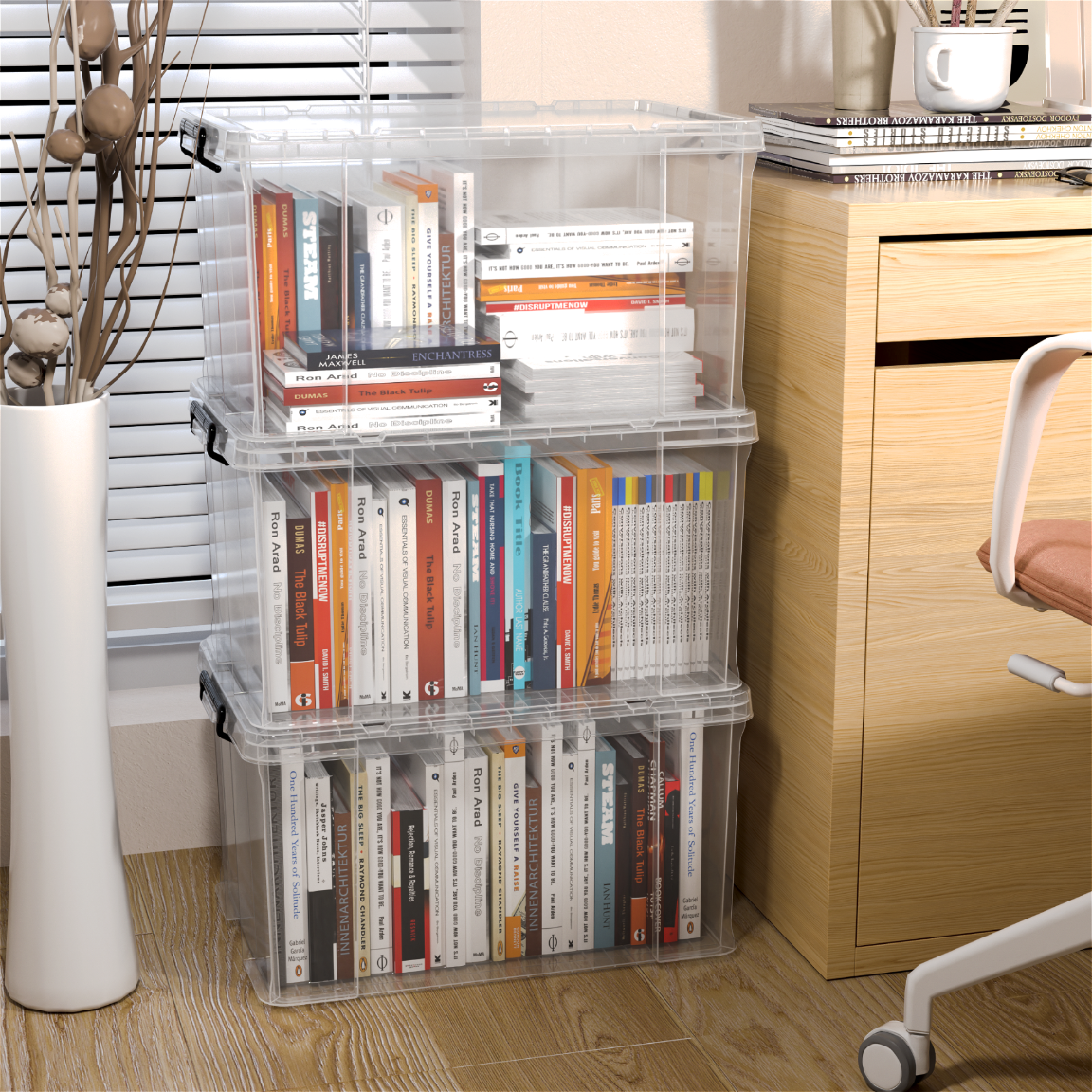 SPACEXPERT Large Transparent Plastic Storage Box for Clothes, 45L Capacity, 1 Pa...