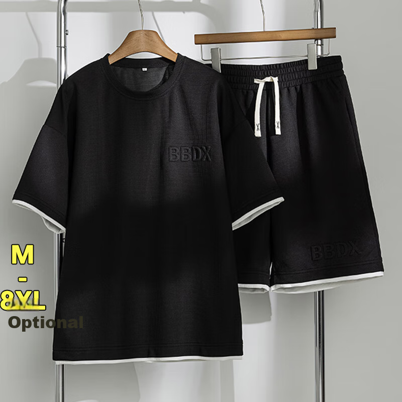 Top Youth Men's Summer Breathable Thin Two-Piece Set Plus Size Loose Half Sleeve...