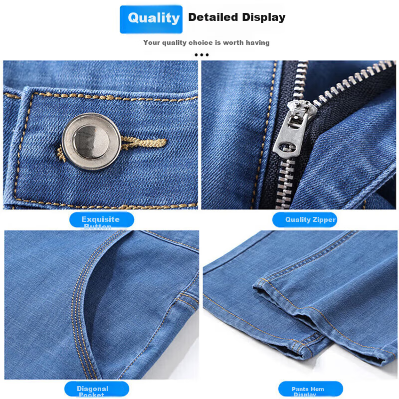 JEANSWEST Men's 2025 Summer Ice Silk Thin Loose Straight-leg Jeans Light Blue 30