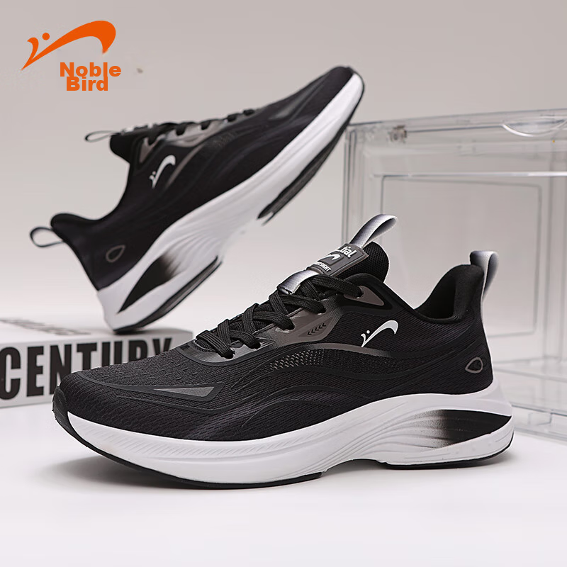 Guirenniao Men's Running Shoes, Black Soft-Soled Sneakers, Lightweight Shock-Abs...