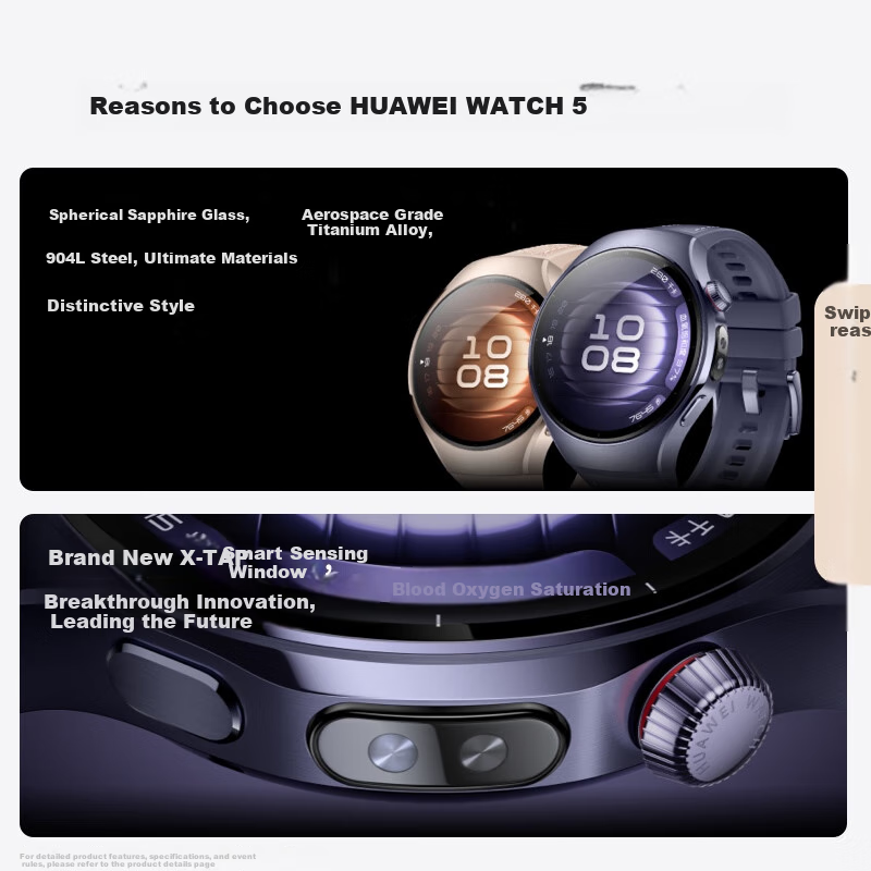 HUAWEI WATCH 5 42mm Basic Model, Deep Black Stainless Steel Case, Phantom Black...