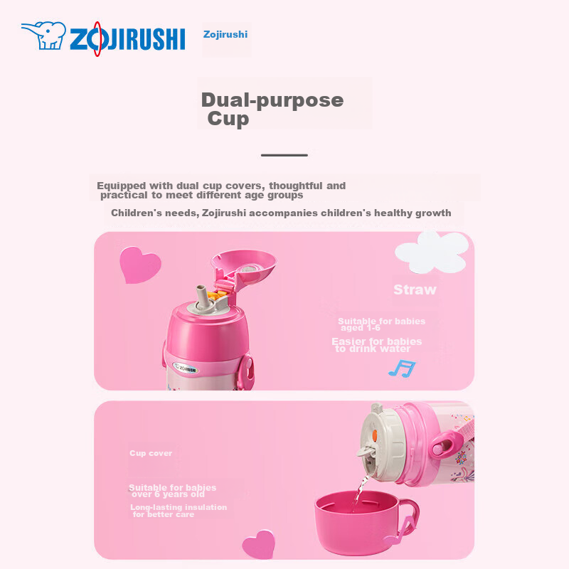 ZO JIRUSHI Children's Insulated Cup, Outdoor Sports Stainless Steel Straw Water...