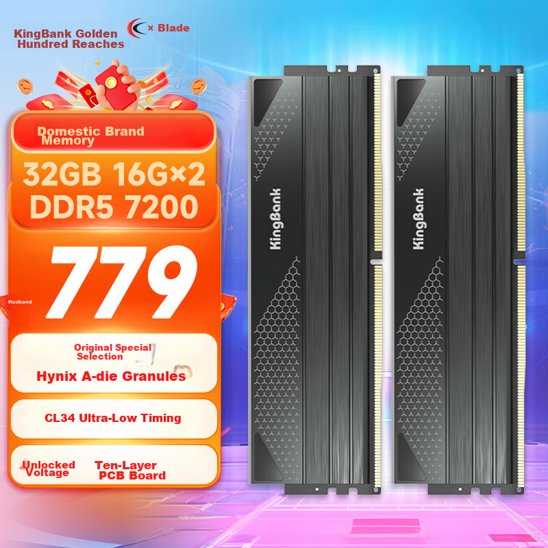 KINGBANK 32GB (16GB X 2) Kit DDR5 7200 Desktop Memory Module Hynix A-Die Chips X...