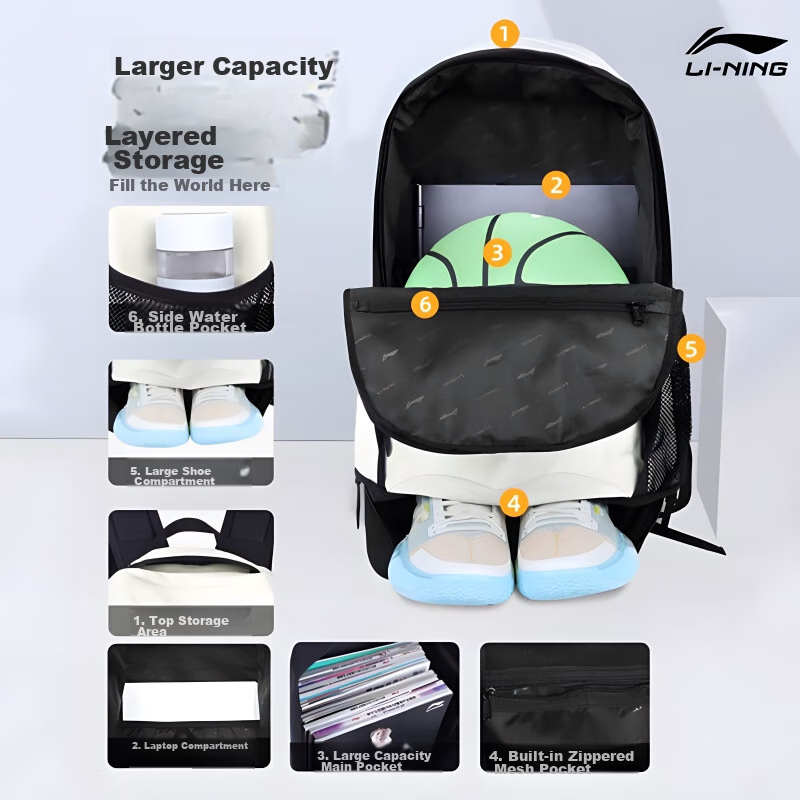 Li-Ning Backpack for Men, High School And College Students, Large Capacity, Bask...