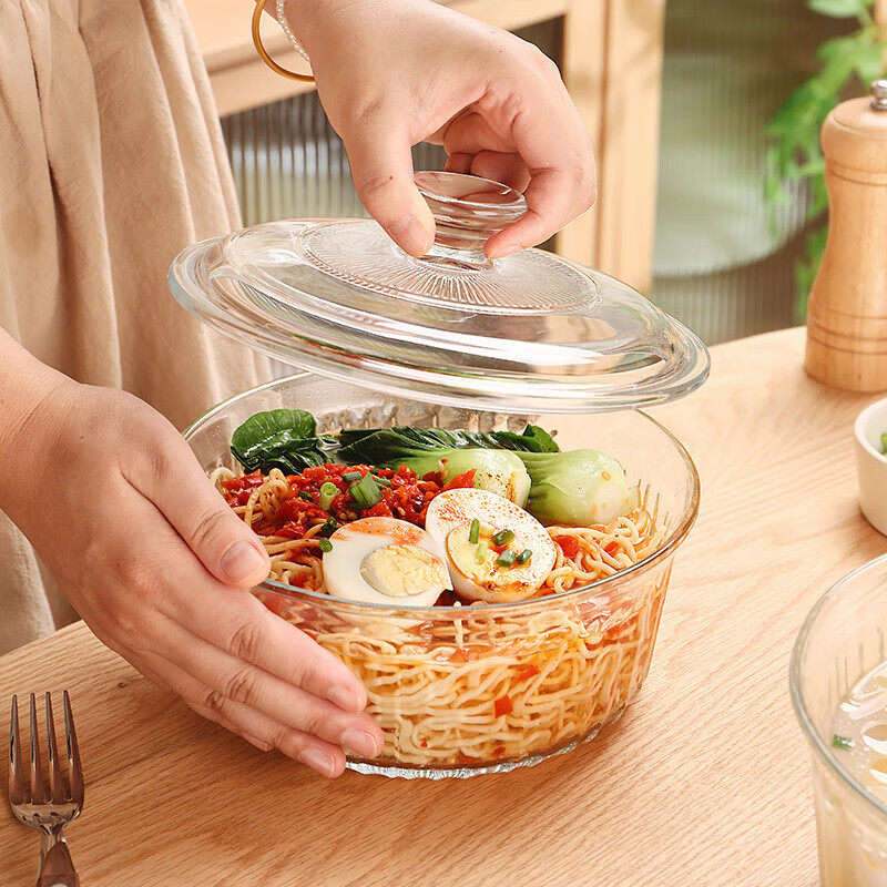 CRISTALGLASS Transparent Glass Bowl with Lid for Microwave, Soup Bowl, Noodle Bo...