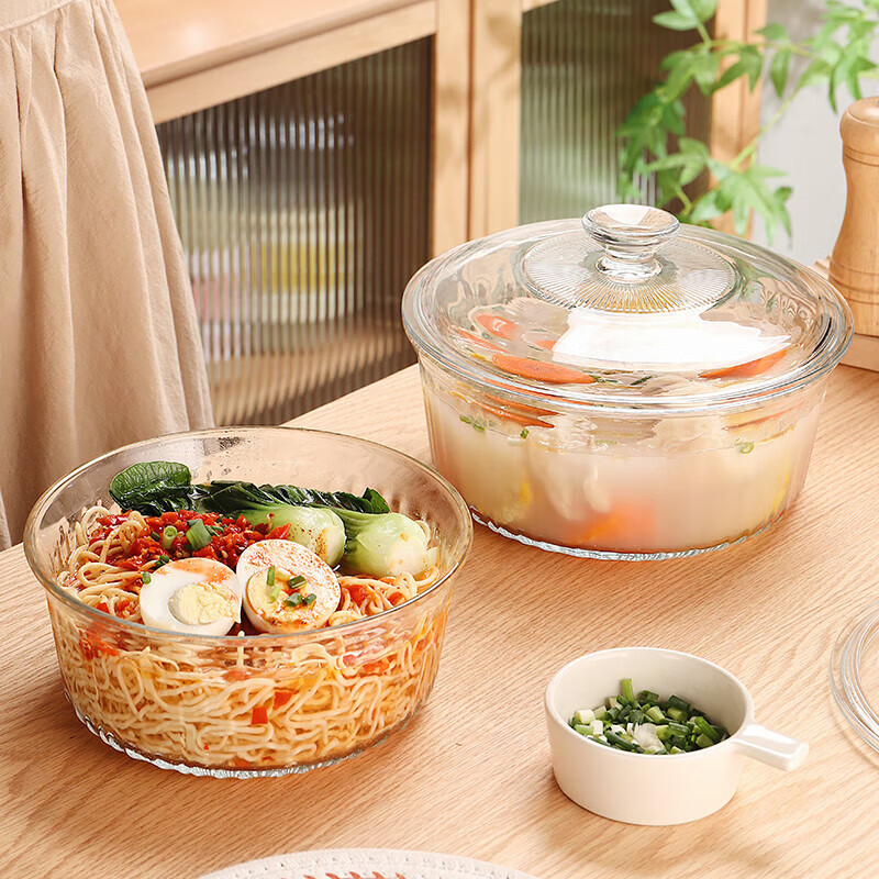 CRISTALGLASS Transparent Glass Bowl with Lid for Microwave, Soup Bowl, Noodle Bo...