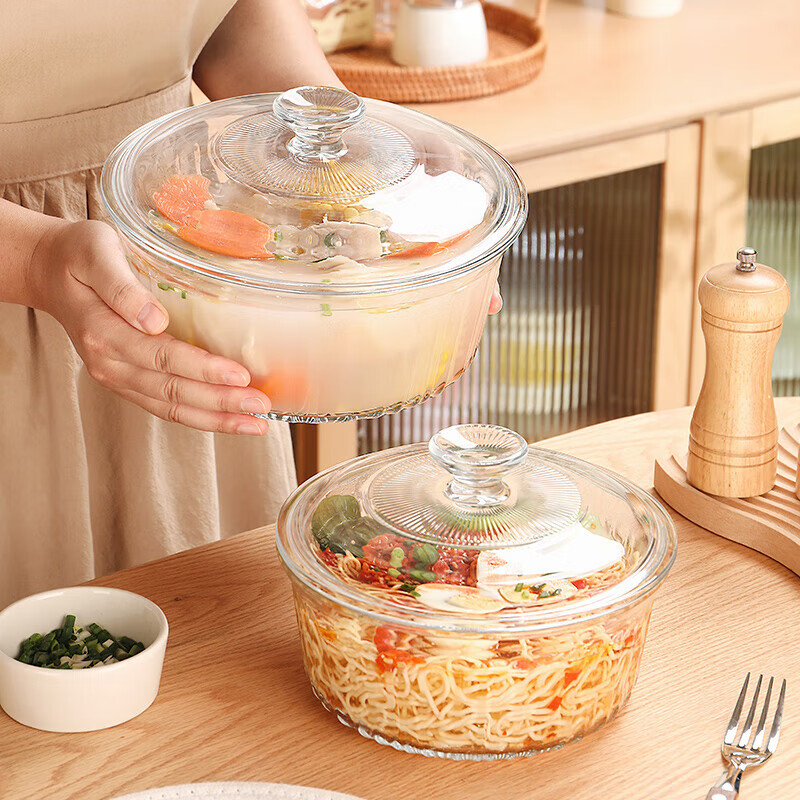 CRISTALGLASS Transparent Glass Bowl with Lid for Microwave, Soup Bowl, Noodle Bo...