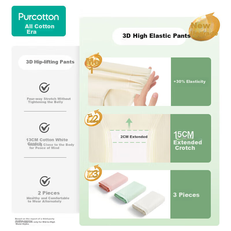 PurCotton Women's High Waist Triangle Panties 3-Pack - Smoke Pink + Mint Green +...