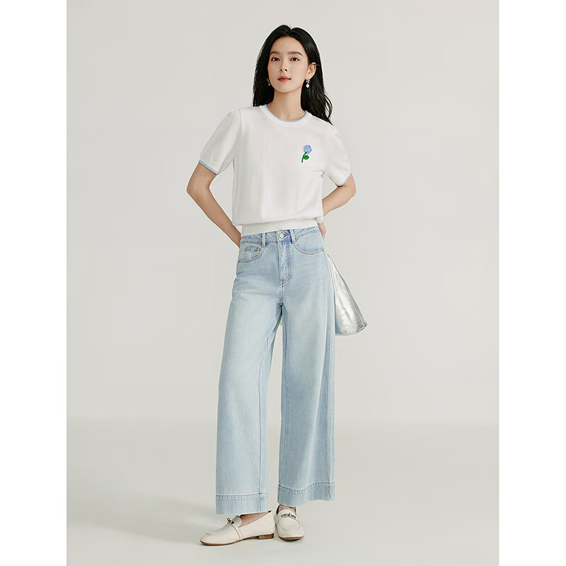 INMAN French Style Wide Leg Jeans Spring Women's High Waist All-Match Petite Nin...