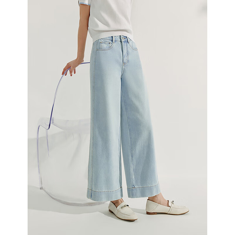 Inman French-Style Wide-Leg Jeans, Spring Women's High-Waist Versatile Petite Cr...