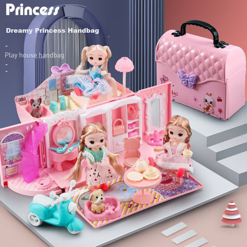 Shangmeibeibei Children's Pretend Play Toy House Handbag Princess Bedroom Dollho...