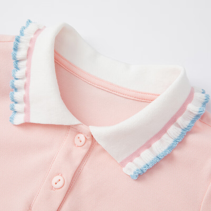 DEESHA Girls' 2023 Summer Embroidered Contrasting Ruffle-Edged Polo Collar Short...