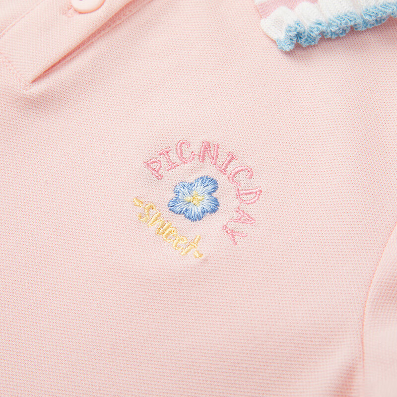 DEESHA Girls' 2023 Summer Embroidered Contrasting Ruffle-Edged Polo Collar Short...