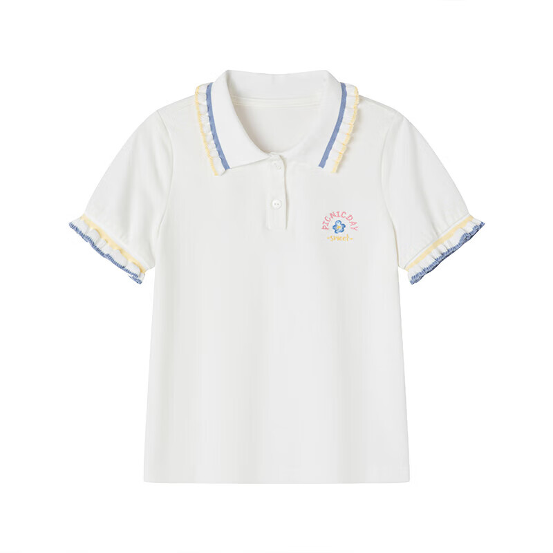 DEESHA Girls' 2023 Summer Embroidered Contrasting Ruffle-Edged Polo Collar Short...