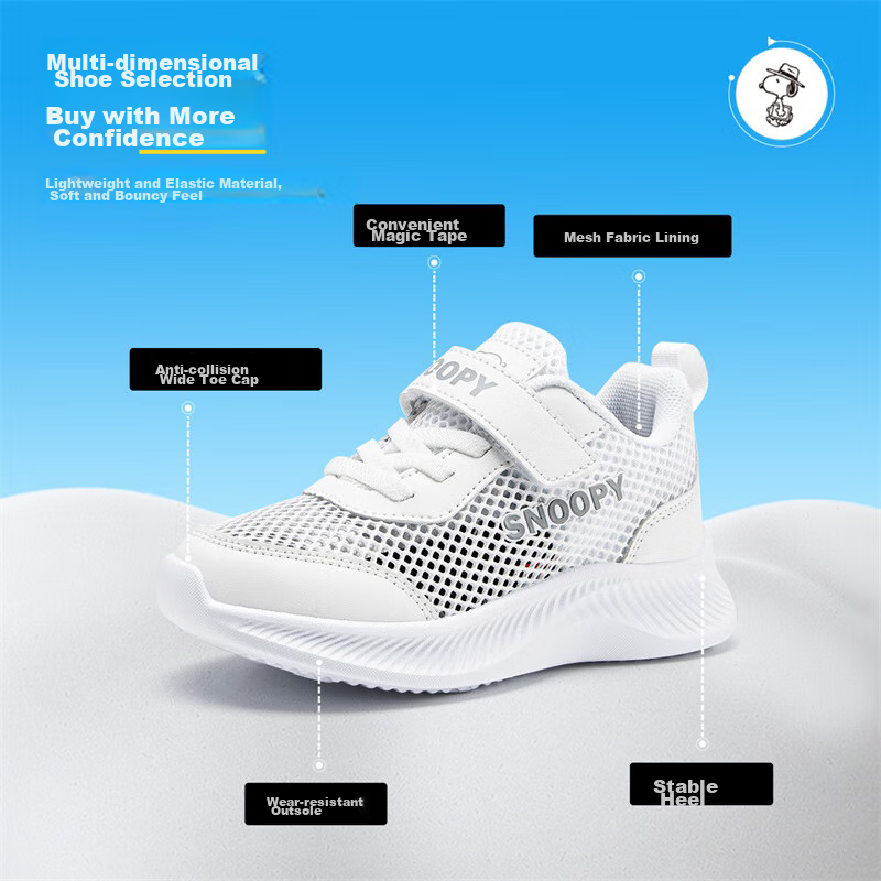 SNOOPY Children's Sneakers, Boys And Girls Sports Shoes, White Shoes for Summer,...