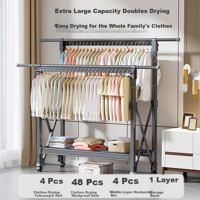 Chuangshuo Clothes Drying Rack, Floor-Standing, Foldable, Extendable, for Balcon...