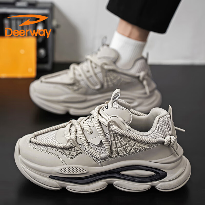 DEERWAY Men's Shoes 2025 Spring Dad Men's Retro Sports Shoes Thick-soled Casual...