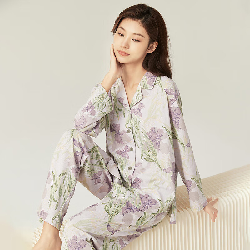 Dingguagua Top-Notch Pajamas for Women, Spring And Autumn, Pure Cotton, Button-U...