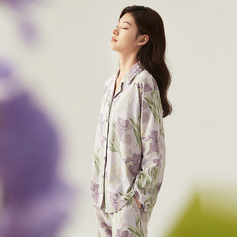 Dingguagua Top-Notch Pajamas for Women, Spring And Autumn, Pure Cotton, Button-U...