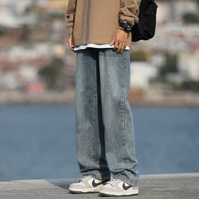 Homlean American-Style Stone-Washed Jeans for Men, Spring And Summer High Street...