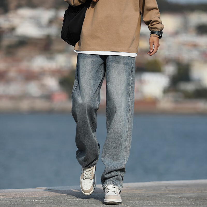 Homlean American-Style Stone-Washed Jeans for Men, Spring And Summer High Street...