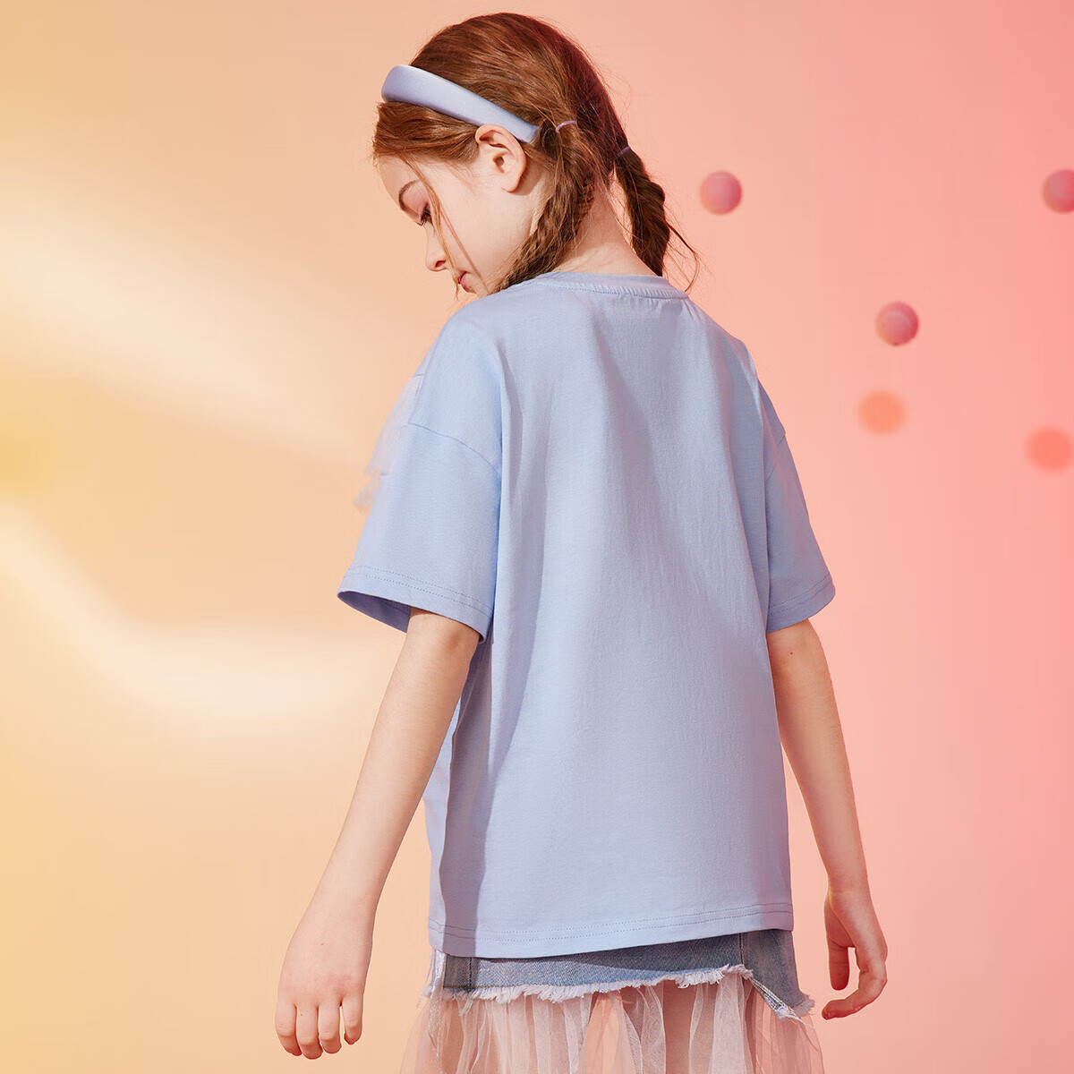 ASK JUNIOR Girls' Short-Sleeve T-Shirt, 2025 Summer, for Older Children, Mesh Le...