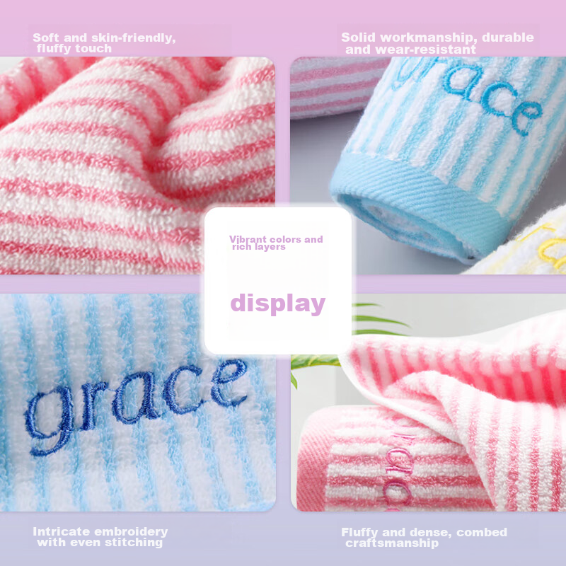 Grace Antibacterial Towels, Pack of Ten, Semi-Combed Embroidered Comfortable Pur...
