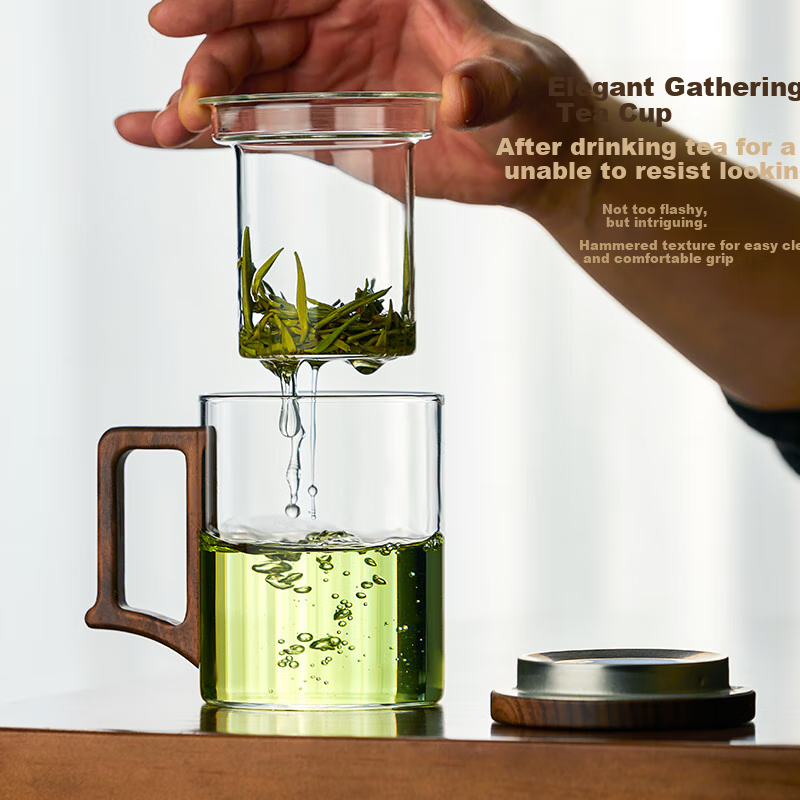 Niyechachabinglass Green Tea Cup with Tea Infuser, Heat-Resistant Thickened Glas...